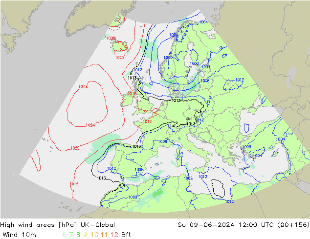 High wind areas UK-Global Su 09.06.2024 12 UTC