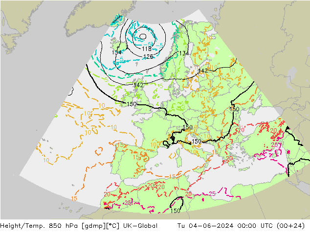 Yükseklik/Sıc. 850 hPa UK-Global Sa 04.06.2024 00 UTC