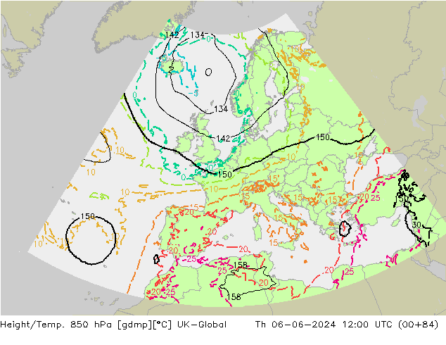 Yükseklik/Sıc. 850 hPa UK-Global Per 06.06.2024 12 UTC