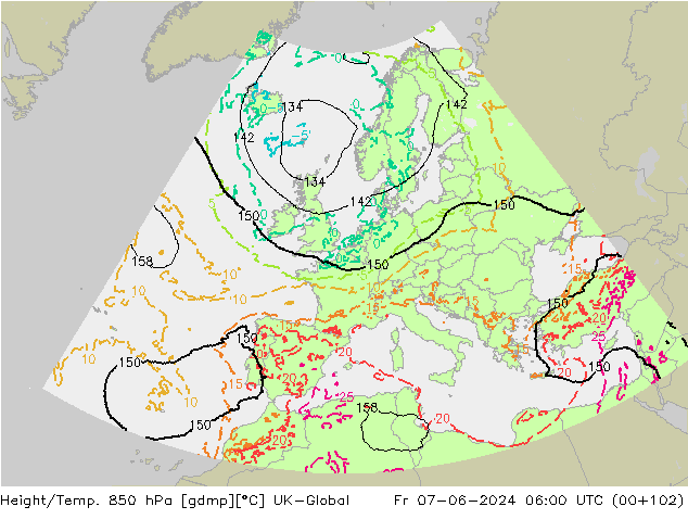 Height/Temp. 850 hPa UK-Global Fr 07.06.2024 06 UTC