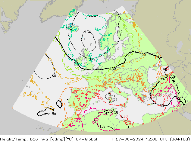 Height/Temp. 850 hPa UK-Global Pá 07.06.2024 12 UTC