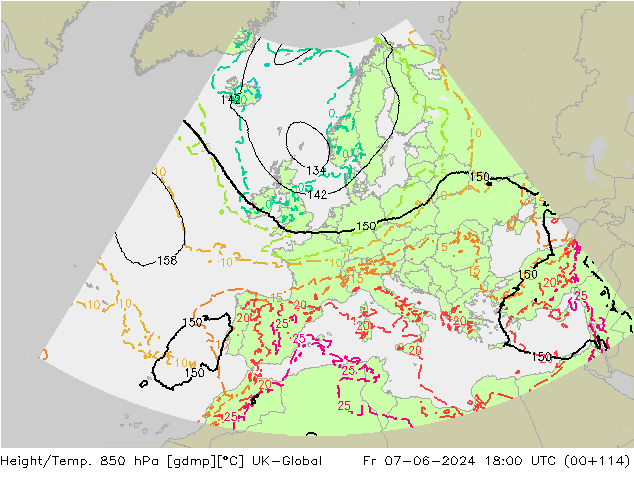 Yükseklik/Sıc. 850 hPa UK-Global Cu 07.06.2024 18 UTC