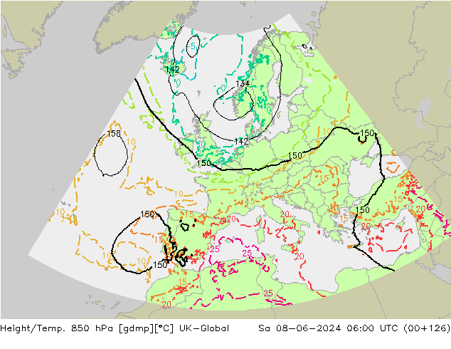 Height/Temp. 850 hPa UK-Global Sa 08.06.2024 06 UTC