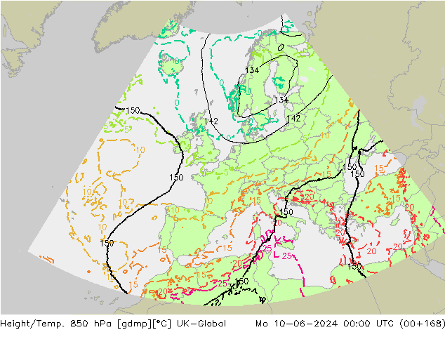 Height/Temp. 850 hPa UK-Global Mo 10.06.2024 00 UTC