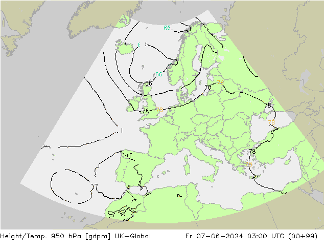Yükseklik/Sıc. 950 hPa UK-Global Cu 07.06.2024 03 UTC