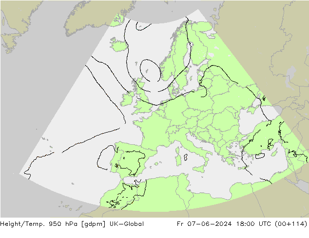 Height/Temp. 950 hPa UK-Global Fr 07.06.2024 18 UTC