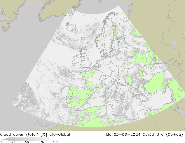 Nuages (total) UK-Global lun 03.06.2024 03 UTC