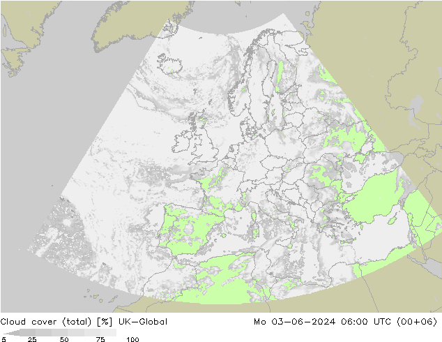 Cloud cover (total) UK-Global Mo 03.06.2024 06 UTC