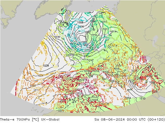 Theta-e 700hPa UK-Global sab 08.06.2024 00 UTC