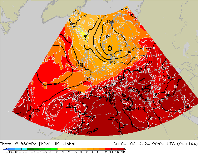 Theta-W 850hPa UK-Global Su 09.06.2024 00 UTC