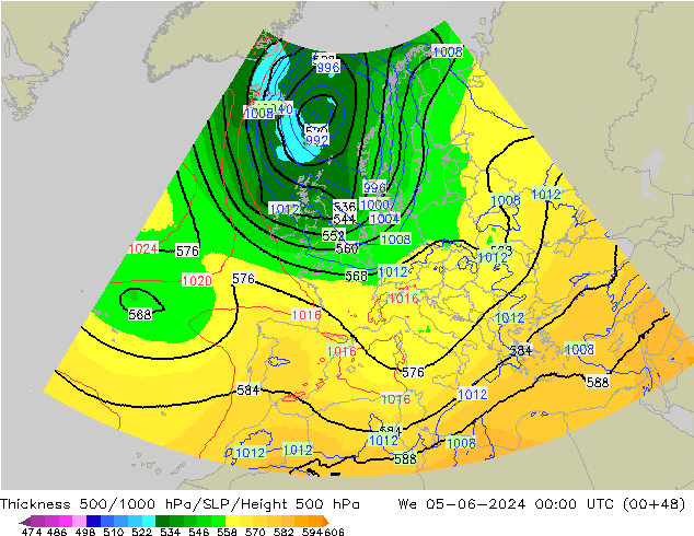 500-1000 hPa Kalınlığı UK-Global Çar 05.06.2024 00 UTC