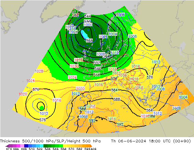 Schichtdicke 500-1000 hPa UK-Global Do 06.06.2024 18 UTC
