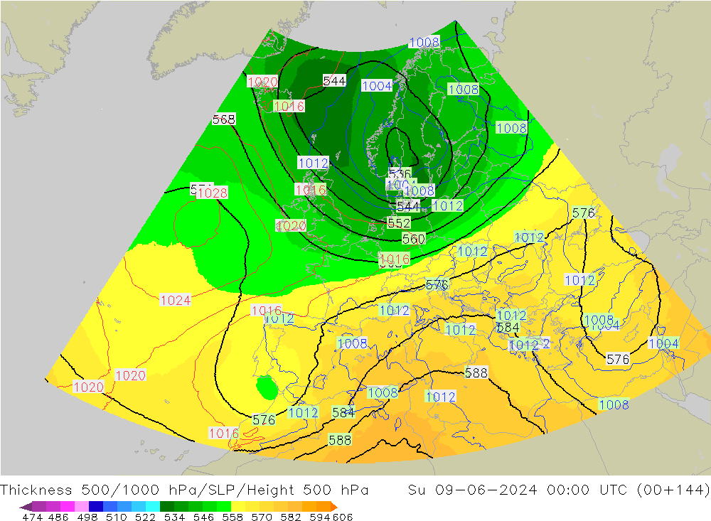 Thck 500-1000hPa UK-Global dim 09.06.2024 00 UTC