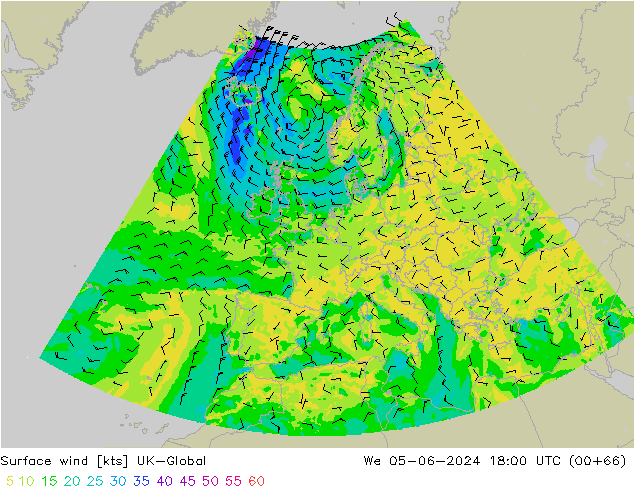 Wind 10 m UK-Global wo 05.06.2024 18 UTC