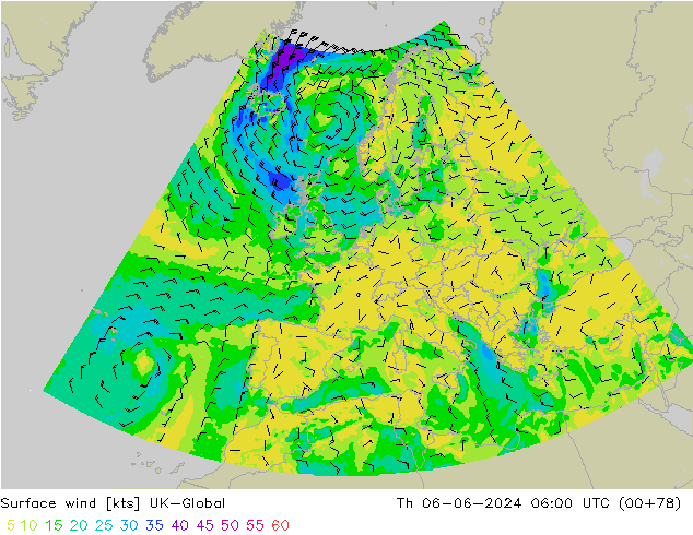 Rüzgar 10 m UK-Global Per 06.06.2024 06 UTC