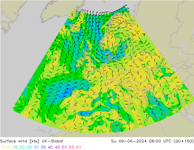 Surface wind UK-Global Su 09.06.2024 06 UTC