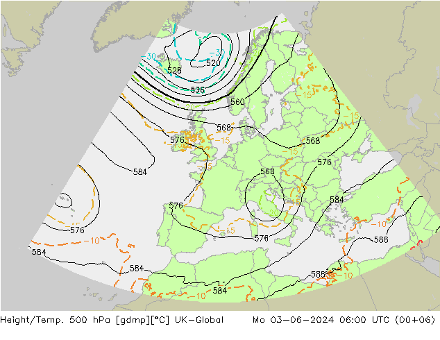 Geop./Temp. 500 hPa UK-Global lun 03.06.2024 06 UTC