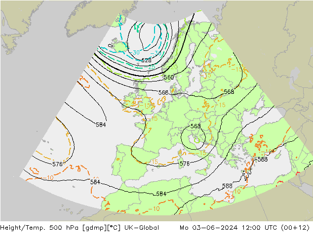 Height/Temp. 500 hPa UK-Global Mo 03.06.2024 12 UTC