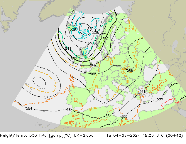 Height/Temp. 500 hPa UK-Global Di 04.06.2024 18 UTC