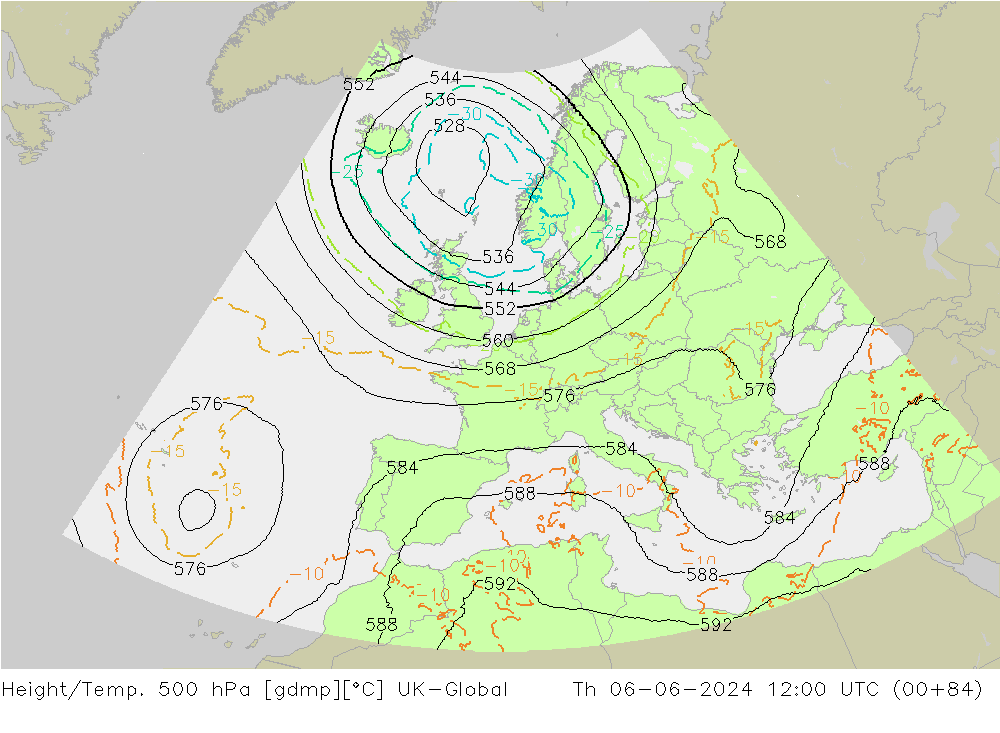 Yükseklik/Sıc. 500 hPa UK-Global Per 06.06.2024 12 UTC