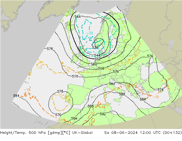 Height/Temp. 500 hPa UK-Global Sa 08.06.2024 12 UTC