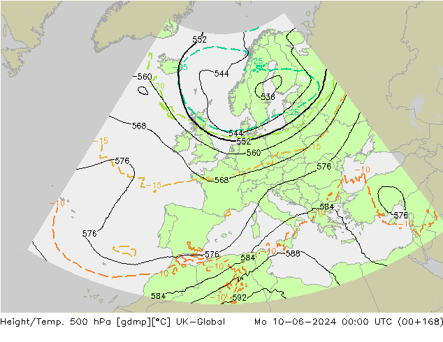 Height/Temp. 500 гПа UK-Global пн 10.06.2024 00 UTC