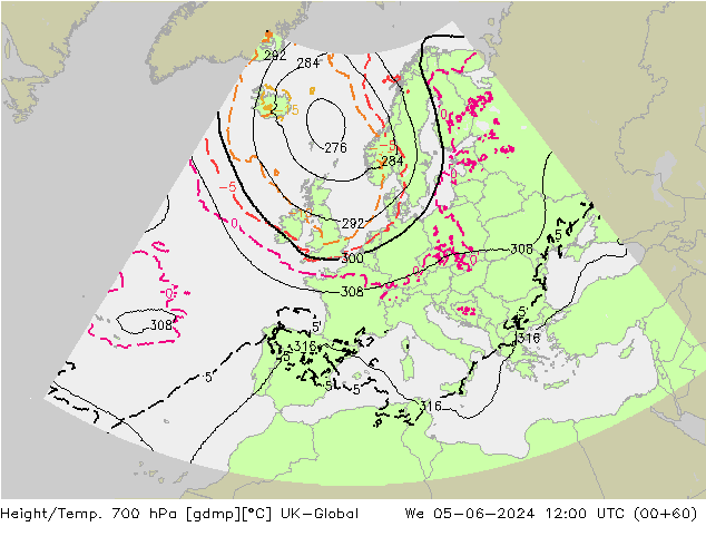 Yükseklik/Sıc. 700 hPa UK-Global Çar 05.06.2024 12 UTC