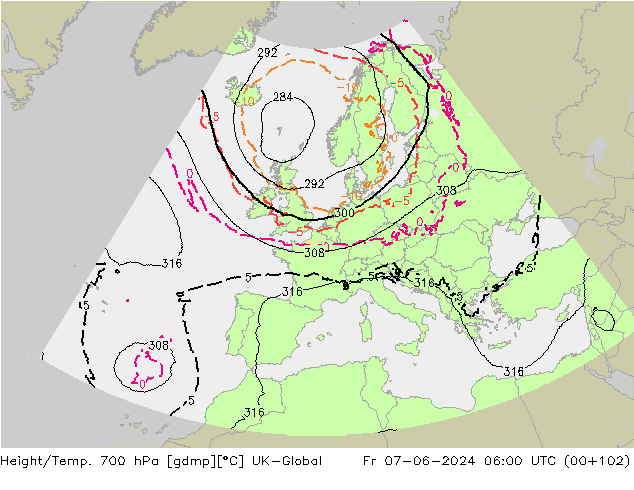 Géop./Temp. 700 hPa UK-Global ven 07.06.2024 06 UTC