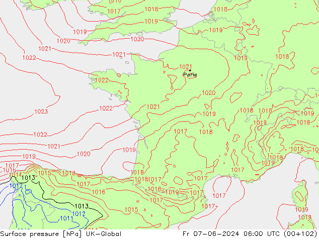 Surface pressure UK-Global Fr 07.06.2024 06 UTC