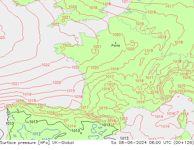 Surface pressure UK-Global Sa 08.06.2024 06 UTC