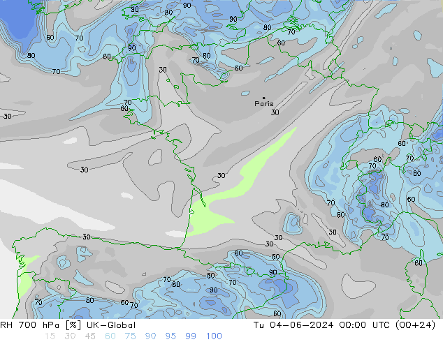 RH 700 hPa UK-Global Tu 04.06.2024 00 UTC