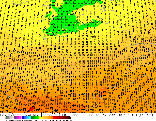 Height/Temp. 850 hPa UK-Global Fr 07.06.2024 00 UTC