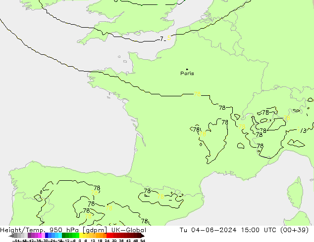 Hoogte/Temp. 950 hPa UK-Global di 04.06.2024 15 UTC