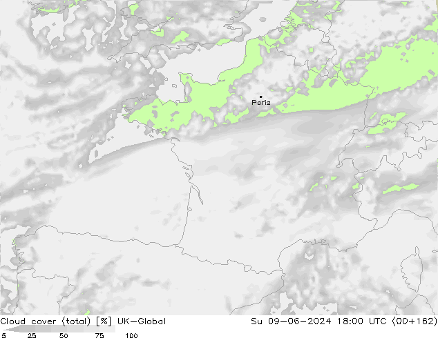 Bewolking (Totaal) UK-Global zo 09.06.2024 18 UTC