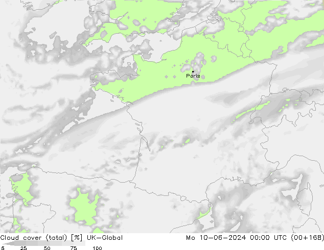 Cloud cover (total) UK-Global Mo 10.06.2024 00 UTC