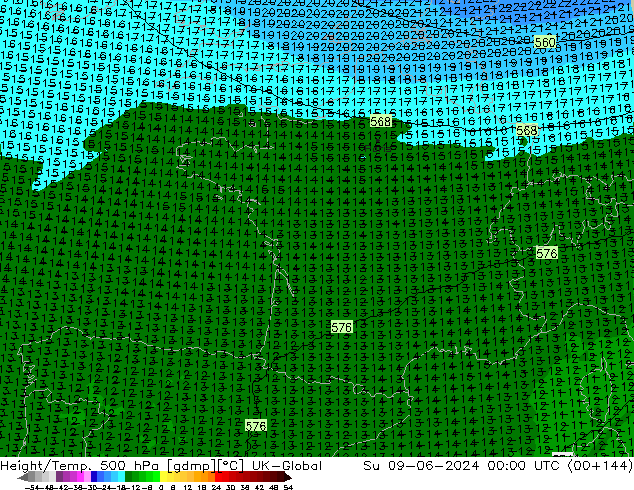 Height/Temp. 500 гПа UK-Global Вс 09.06.2024 00 UTC