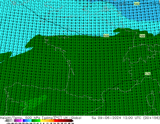 Height/Temp. 500 hPa UK-Global Ne 09.06.2024 12 UTC