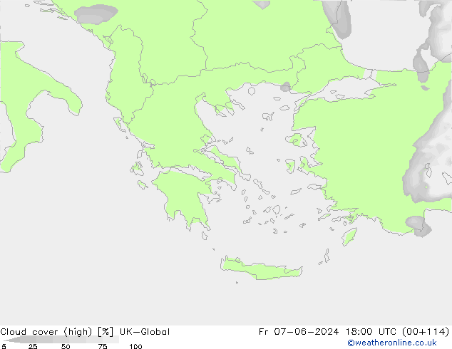 Cloud cover (high) UK-Global Fr 07.06.2024 18 UTC