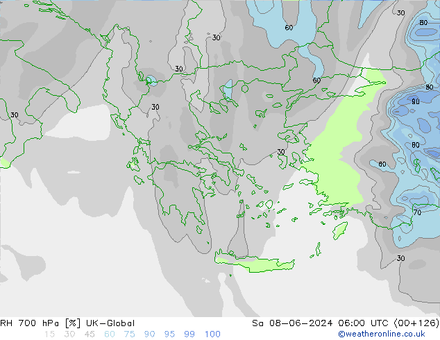RH 700 hPa UK-Global sab 08.06.2024 06 UTC