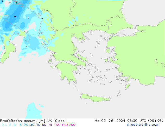 Precipitation accum. UK-Global пн 03.06.2024 06 UTC