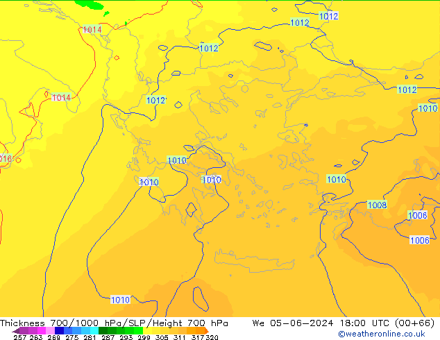 Dikte700-1000 hPa UK-Global wo 05.06.2024 18 UTC