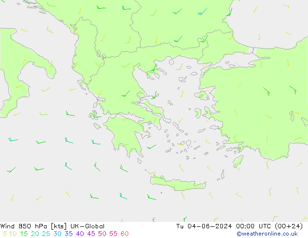 ветер 850 гПа UK-Global вт 04.06.2024 00 UTC