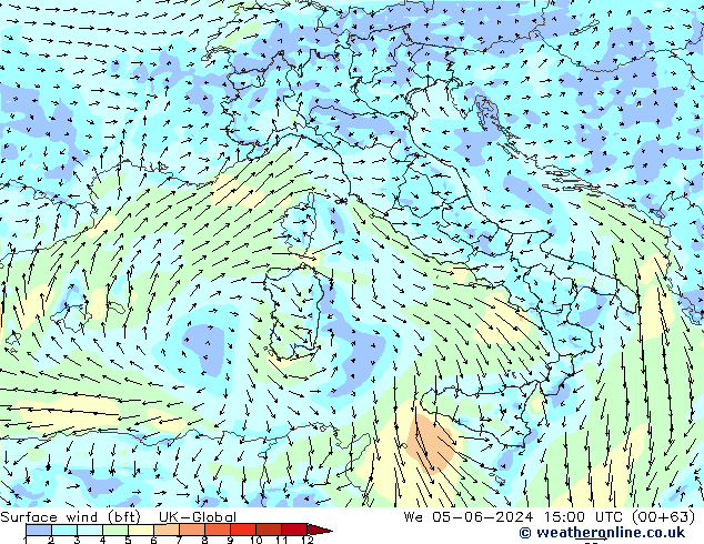 Surface wind (bft) UK-Global We 05.06.2024 15 UTC