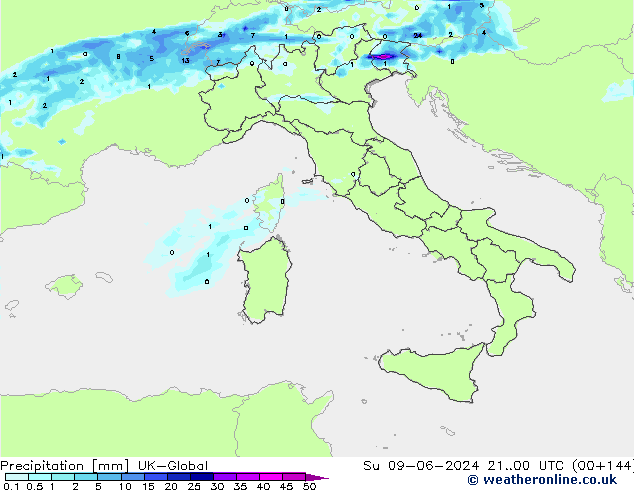 Srážky UK-Global Ne 09.06.2024 00 UTC