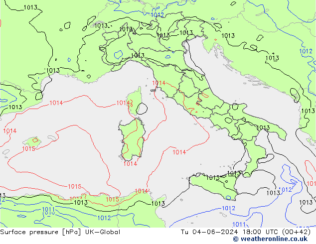 Surface pressure UK-Global Tu 04.06.2024 18 UTC