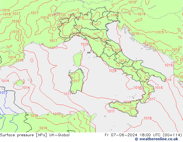 приземное давление UK-Global пт 07.06.2024 18 UTC
