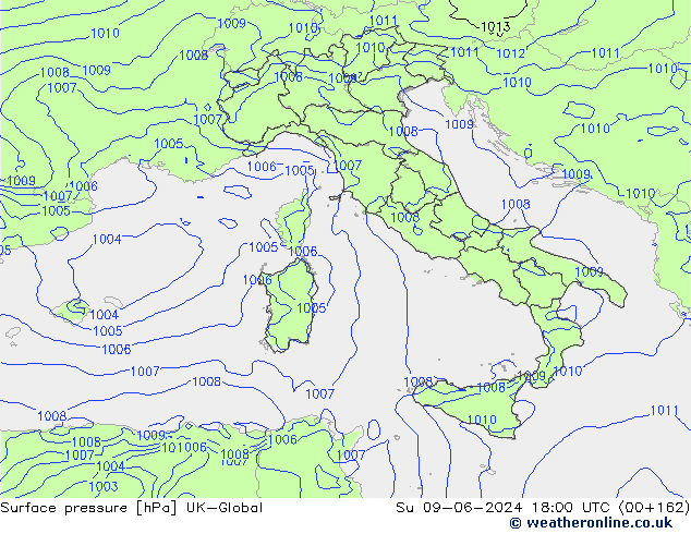 Atmosférický tlak UK-Global Ne 09.06.2024 18 UTC