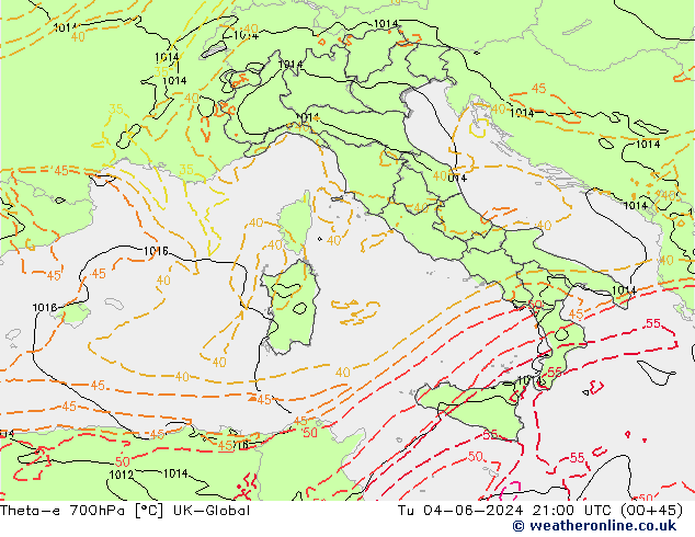 Theta-e 700hPa UK-Global Sa 04.06.2024 21 UTC
