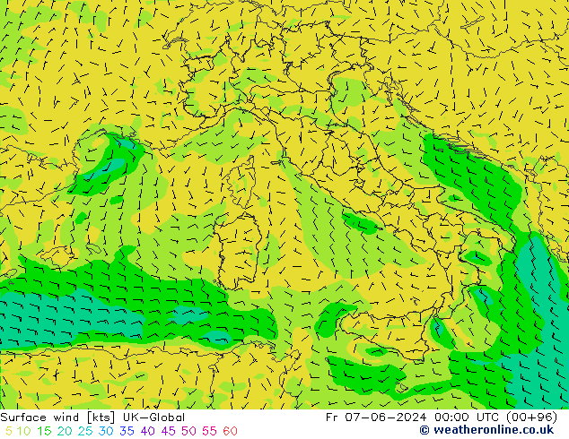 Wind 10 m UK-Global vr 07.06.2024 00 UTC