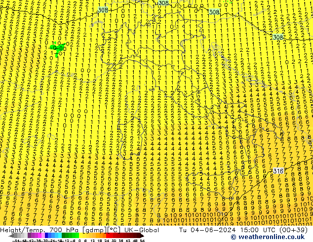 Height/Temp. 700 hPa UK-Global wto. 04.06.2024 15 UTC